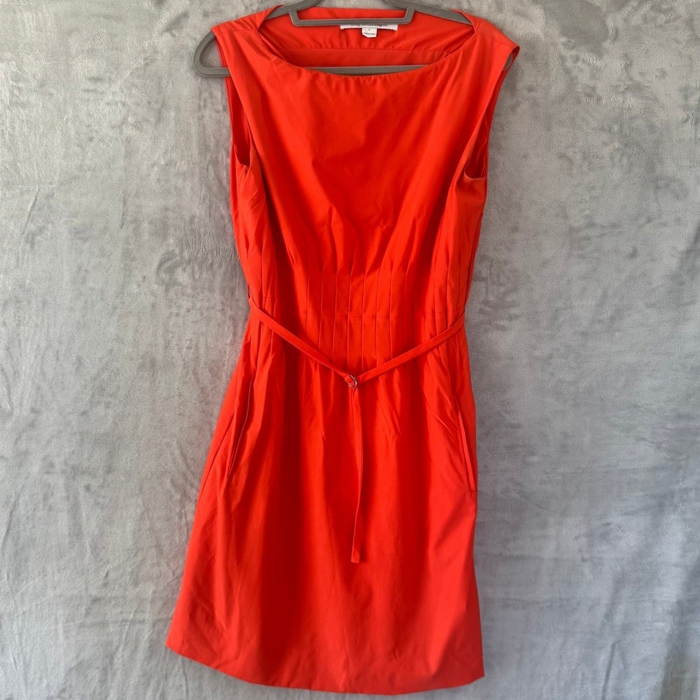 Diane von Furstenberg Seira Orange Pleated Belted Sheath Dress Size 4 6 8 DVF